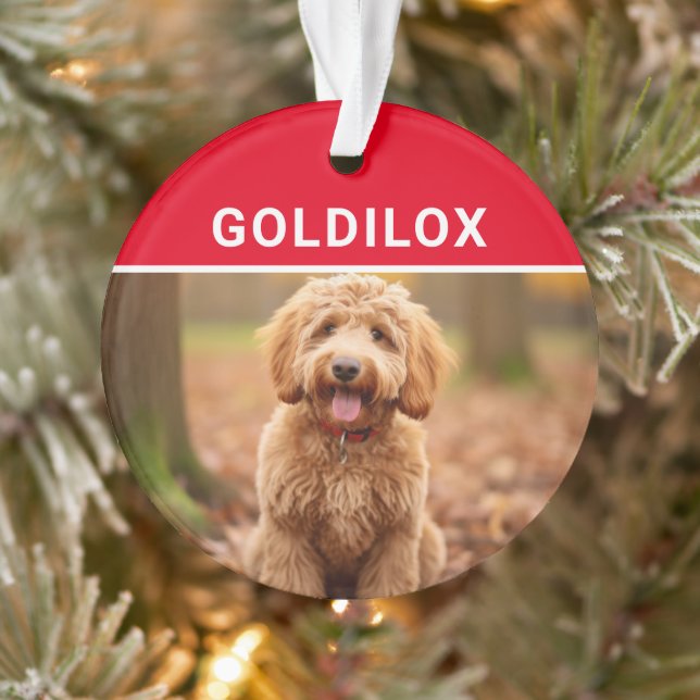 Goldendoodle with Dog's Name Photo Christmas Ornament (Tree)