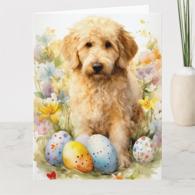 Goldendoodle with Easter Eggs Card (Front)
