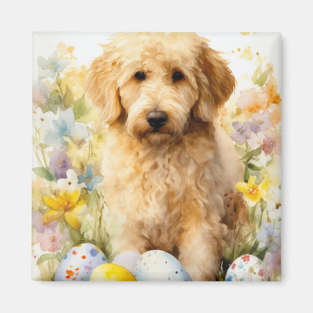 Goldendoodle with Easter Eggs Magnet (Front)