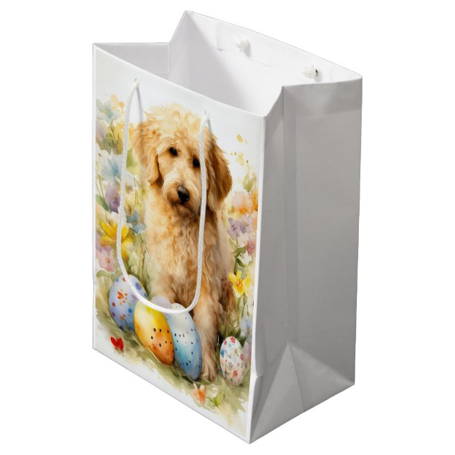 Goldendoodle with Easter Eggs Medium Gift Bag (Front Angled)