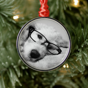 Goldendoodle With Glasses Metal Tree Decoration