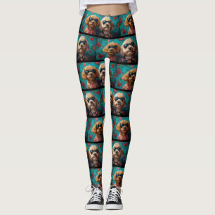 Goldendoodle With Heart Roses Valentine's Day Leggings