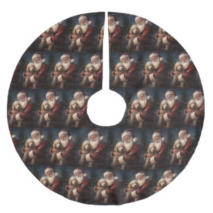 Goldendoodle With Santa Claus Festive Christmas Brushed Polyester Tree Skirt