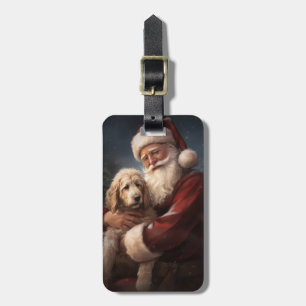 Goldendoodle With Santa Claus Festive Christmas Luggage Tag