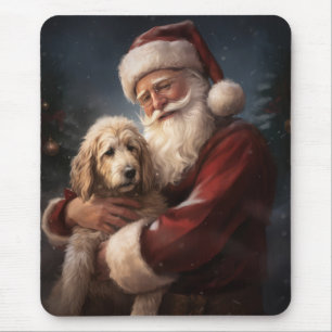 Goldendoodle With Santa Claus Festive Christmas Mouse Mat