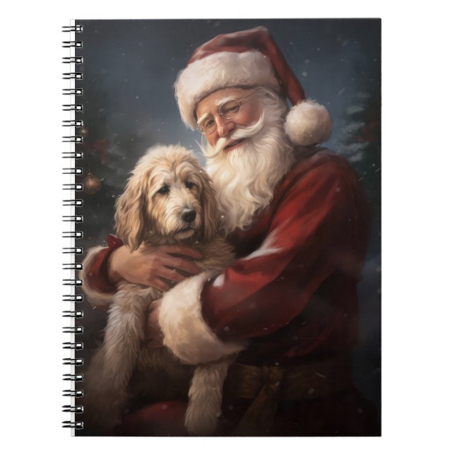 Goldendoodle With Santa Claus Festive Christmas Notebook (Front)