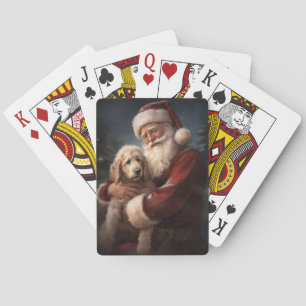 Goldendoodle With Santa Claus Festive Christmas Playing Cards