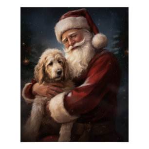 Goldendoodle With Santa Claus Festive Christmas Poster