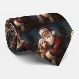 Goldendoodle With Santa Claus Festive Christmas Tie