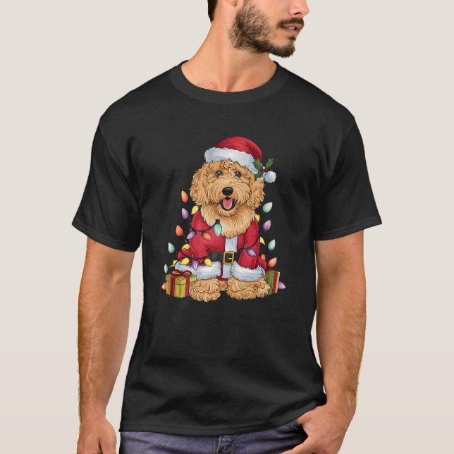 Goldendoodle Xmas Lighting Santa Goldendoodle Dog  T-Shirt (Front)