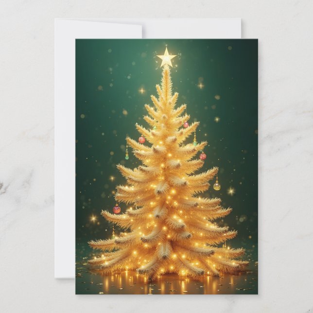 Goldener Weihnachtsbaum mit Ornamenten Invitation (Front)