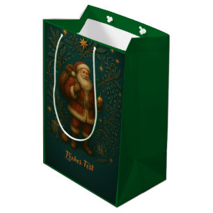 Goldenes Initial H mit Weihnachtsmann und Krone Medium Gift Bag