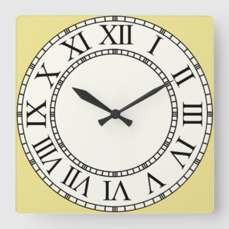 Goldenrod and Pale Yellow Roman Numeral Face Square Wall Clock