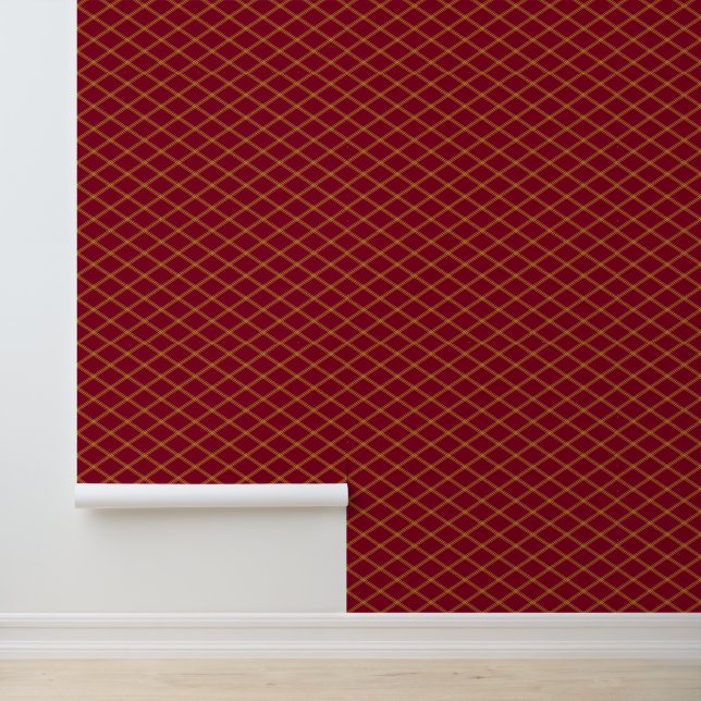 Goldenrod Art Deco Diamonds on Burgundy Wallpaper (Application)