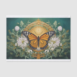 Goldenrod Dahlia Monarch Medallion on Rich Green Tissue Paper