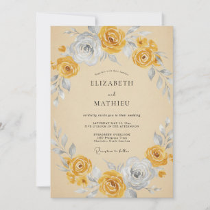 Goldenrod Grey Artistic Vintage Wedding Invitation