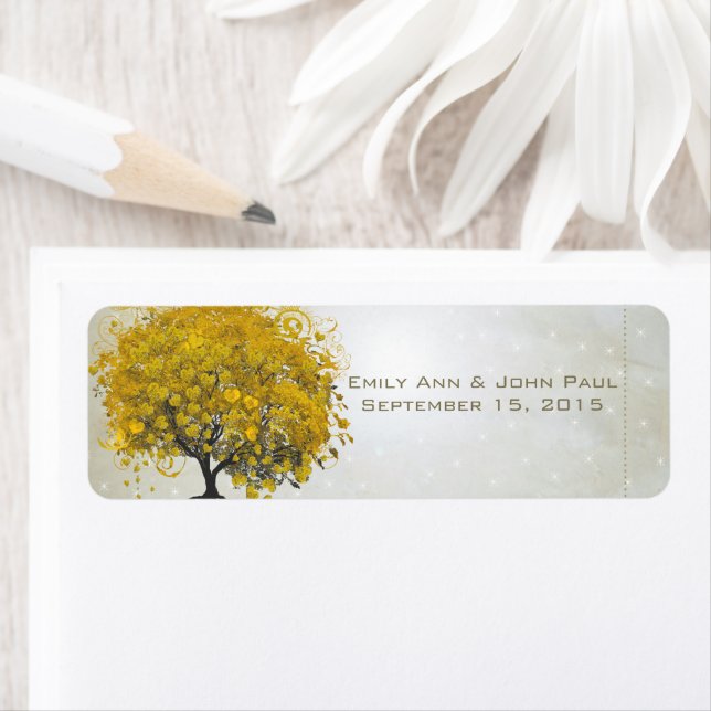 Goldenrod Heart Leaf Tree with Stars Save the Date (Insitu)