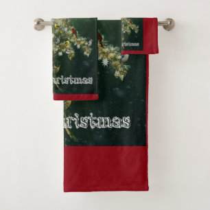 Goldenrod & Songbirds Christmas Greeting Bath Towel Set