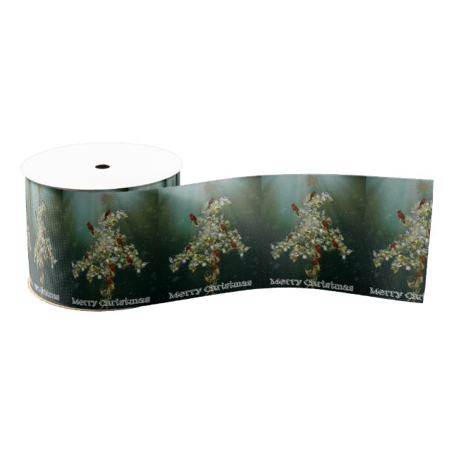 Goldenrod & Songbirds Christmas Greeting Grosgrain Ribbon (Spool)