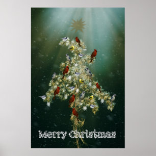 Goldenrod & Songbirds Christmas Greeting Poster