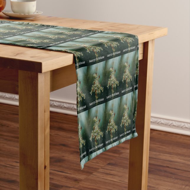 Goldenrod & Songbirds Christmas Greeting Short Table Runner (In Situ)