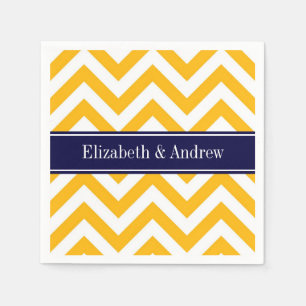 Goldenrod White LG Chevron Navy Blue Name Monogram Napkin