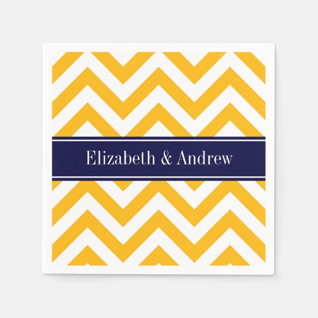 Goldenrod White LG Chevron Navy Blue Name Monogram Napkin (Front)