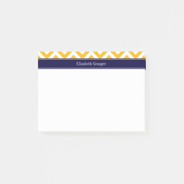Goldenrod White LG Chevron Navy Blue Name Monogram Post-it Notes (Front)