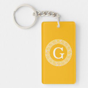 Goldenrod Wht Greek Key Rnd Frame Initial Monogram Ring