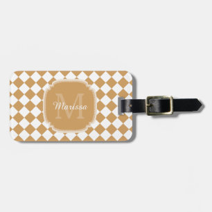 Goldenrod Yellow Chequered Monogram With Name Luggage Tag