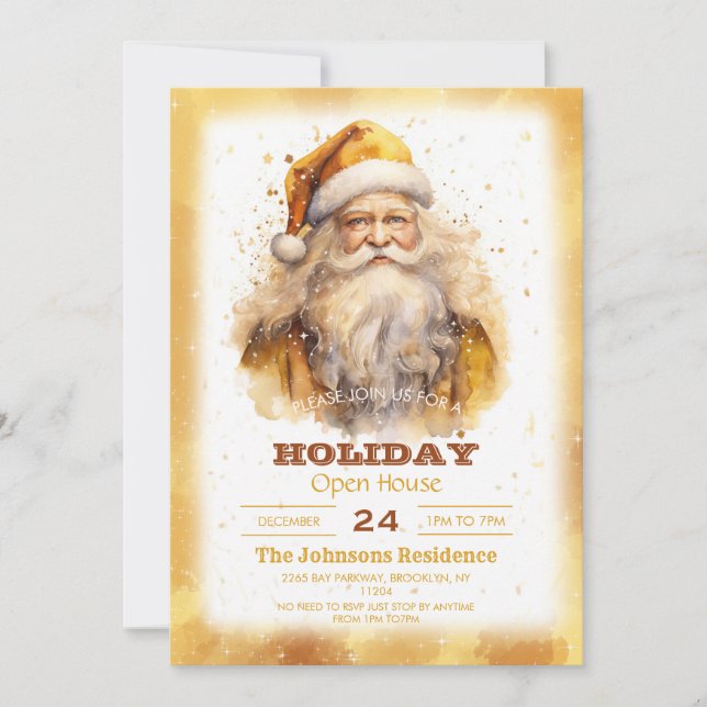 GoldenSanta Claus Watercolor Invitation (Front)