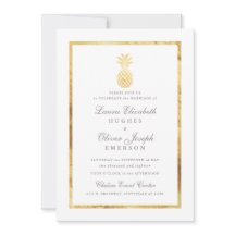 GoldenTropical Pineapple Gold Wedding Invitations