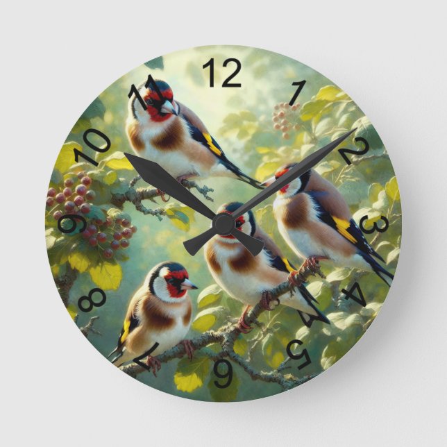 Goldfinch 1 round clock (Front)