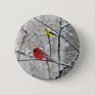 Goldfinch And Cardinal 6 Cm Round Badge