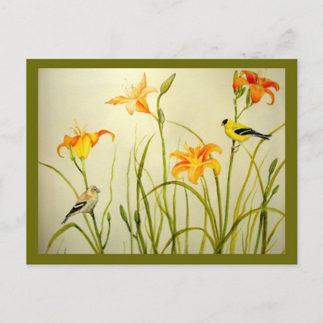 Goldfinch and Daylillies Print Postcard (Front)