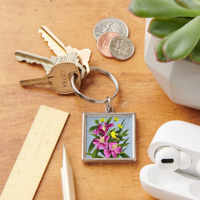 Goldfinch and Flowers Key Ring (Desk)