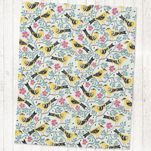 Goldfinch and Prairie Rose Bird Flower Fleece Blanket