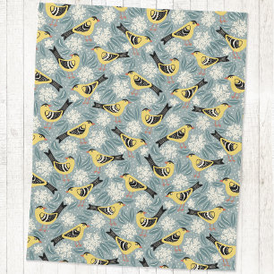 Goldfinch and Rhododendron Bird Flower Fleece Blanket