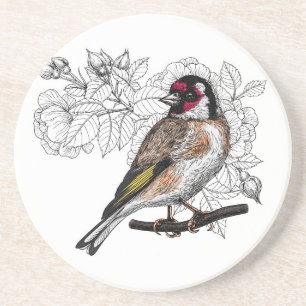 Goldfinch and roses coaster