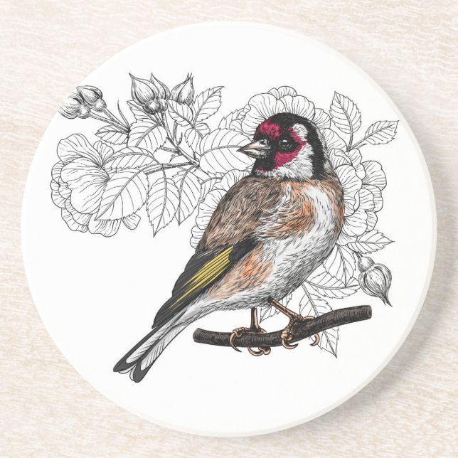 Goldfinch and roses coaster (Front)