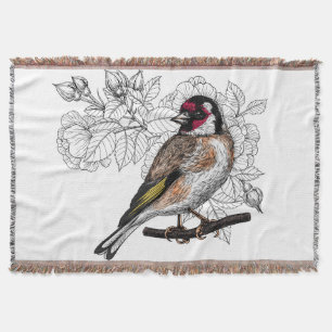 Goldfinch and roses throw blanket