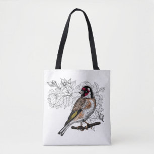 Goldfinch and roses tote bag