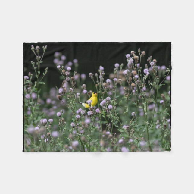 Goldfinch And Wild Flowers Fleece Blanket (Front (Horizontal))