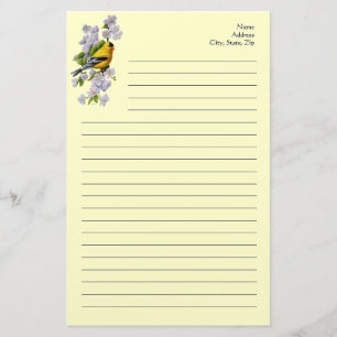 Goldfinch Bird & Apple Blossoms Yellow Stationery