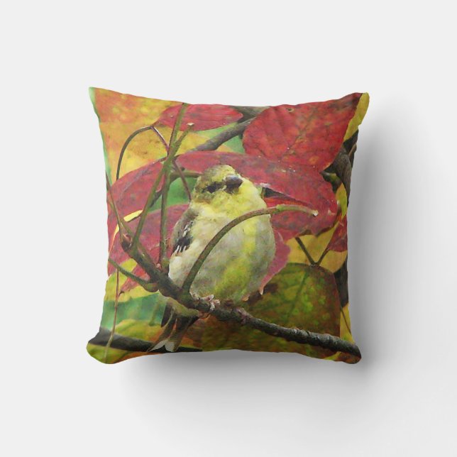 Goldfinch Bird in Autumn Outdoor Pillow (Front)