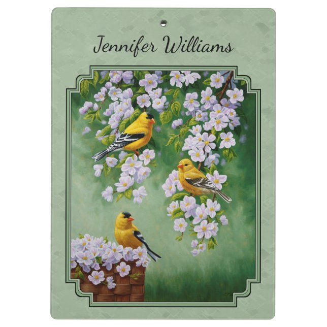 Goldfinch Birds and Flowers Green Clipboard (Back)