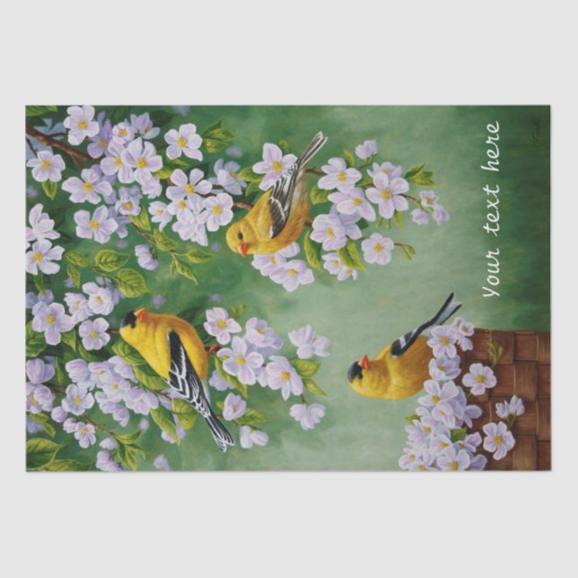 Goldfinch Birds & Apple Blossom Flowers Tissue Paper (Front)