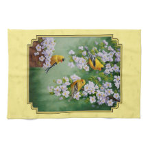 Goldfinch Birds & Apple Blossoms Yellow