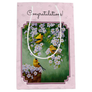 Goldfinch Birds & Flowers Pink Medium Gift Bag
