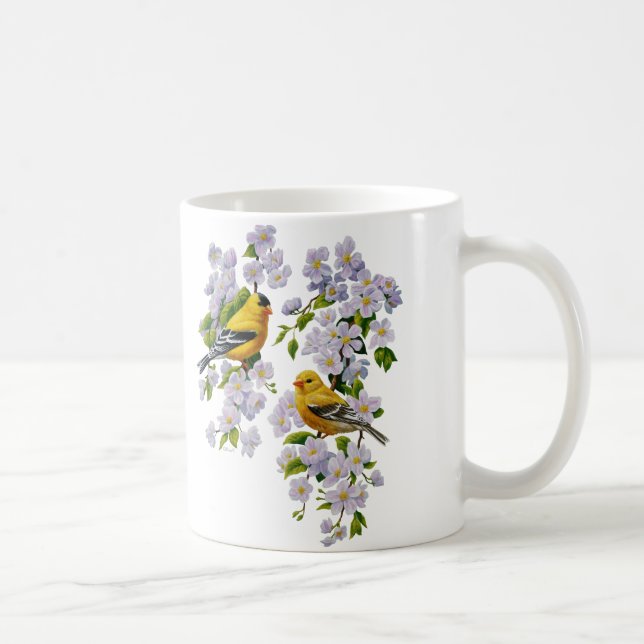 Goldfinch Birds & Flowers U-Pick Background Colour Coffee Mug (Right)